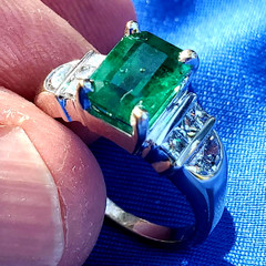 Original EARTH MINED EMERALD DIAMOND Deco Engagement Ring 14K GOLD Solitaire S 7