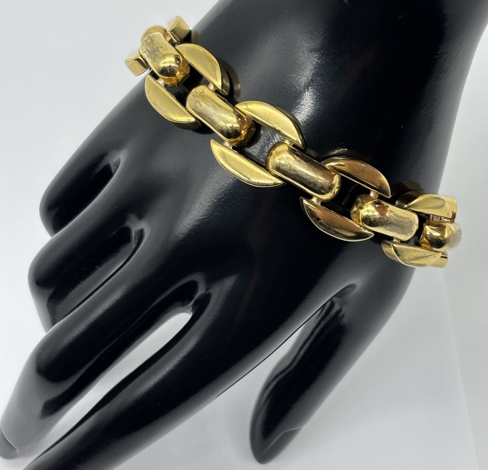 Vintage 1980s Bracelet Chunky Bold Chic Geometric Gold-Tone Metal Links Unsigned