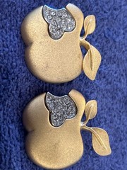 Vintage Signed TONA Gold Tone Rhinestone Bitten Apple Brooch Pins – Lot of 2