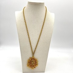 Vintage Gold Tone Brutalist Abstract Coral Textured Statement Pendant Necklace