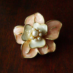 Vintage Enamel Flower Brooch Earring Pearl Women Clothing Party Accessories Gift