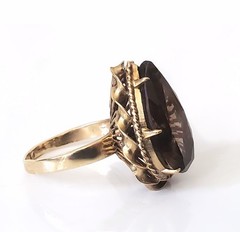 Retro 14K Gold 30s-40s Vintage Smoky Quartz Topaz 10 Ct Pear Huge Cocktail Ring
