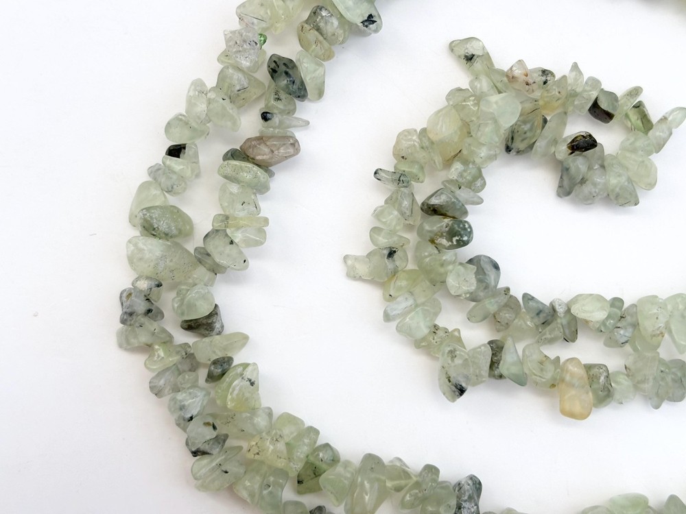 Prehnite Beaded Chip Long Stranded Vintage Green Necklace – 36″