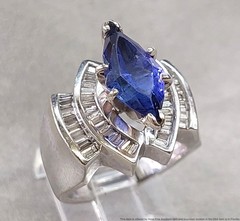 Gem Quality Tanzanite Fine Diamond Heavy 14k White Gold Vintage Statement Ring