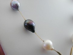 Vintage 14-18mm Gray Black White Baroque Pearl V Necklace 14k 17.75” Tahitian
