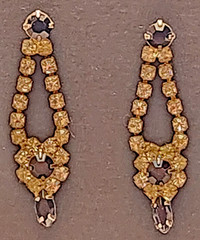 Vintage Black Stone and Rhinestone Drop Earrings Silver Tone