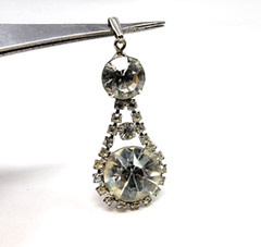Antique Victorian Silver Tone Rhinestone Crystal Drop Dangle Pendant