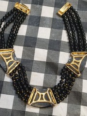 Les Bernard Statement Choker Black Beads Gold Accents With Rhinestone