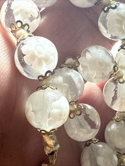 Necklace 10mm White Czechoslovakia ? Art Glass 10mm Barrel Clasp 18” Summer