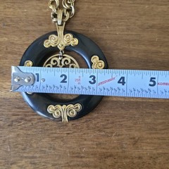Vinatge Crown Trifari Necklace Large Brown Faux Tortuous Pendant Gold Tone Chain