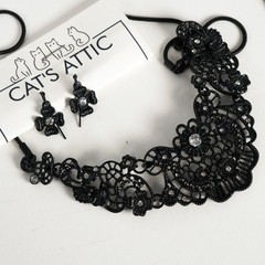 Dark Gothic Romance Black & Purple Filigree, Chandelier, & Faceted Crystal Mix