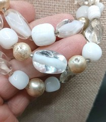 Vintage Japan Multi Strand Beaded Necklace Milk Glass Clear Champagne Pearl READ