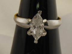 10mm Marquise Cut White Glass Prong Setting on 925 Sterling Vintage Ring Size 7