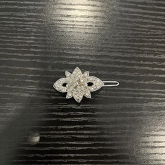 Vintage Silver Tone Rhinestone Hair Pin Beautiful Flower and Bow Shape