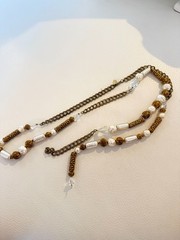 VINTAGE MIRIAM HASKELL LONG NECKLACE 46″ FAUX PEARL CRYSTAL FILGREE BRASS TONE