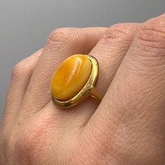 Vintage Women’s Jewelry Ring Gilt Silver 800 Natural Baltic Amber Marked S 8.5