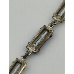Antique Art Deco Rhinestone Flower Y Drop Necklace Silver Tone READ