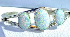 Vintage Sterling Native American Signed Carlos Faux Opal Cuff Bracelet 2 3/8″
