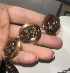 50’s MCM Copper Necklace Choker Comedy Tragedy Mask Mid Cent UNIQUE RARE!! 17.4”
