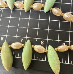 Heavy Vintage Unique Large Green Marquise Shape Opals & Faux Pearl Push in Clasp