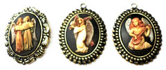 3 Hand Painted Different Resin Angels Scenes Cameos Pretty Pendants 61x46mm
