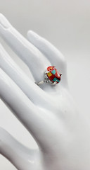 Women’s Silver Tone Oval Simulated Stone Red Multicolor Abstract Ring Size 6.5