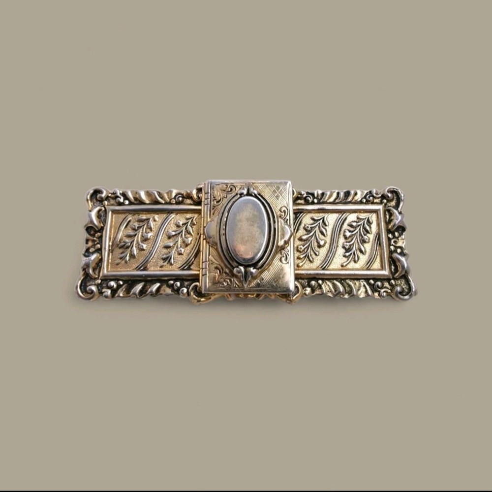 Vintage Art Nouveau Style Brooch Pin Lockett Gold Colored Art Deco