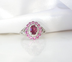 Vintage Sterling Silver Natural Irradiated Pink Tourmaline Halo Ring Size 7