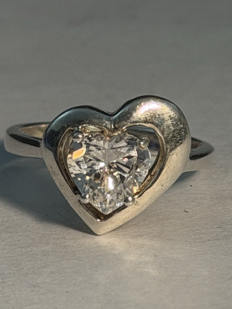 Vintage Sweetheart Sterling Ring/Heart Shaped / Cubic Zirconia 8.75 Beautiful