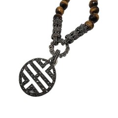 Tigers Eye Marcasite Convertible Bead Necklace Vintage Asian Inspired Charm Boho
