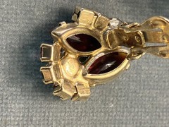 VTG JULIANA DeLIZZA ELSTER RED FUCHSIA RHINESTONE BROOCH EARRINGS SET PARURE