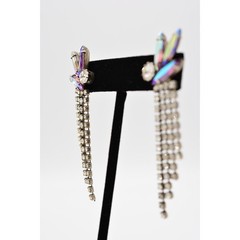 Vintage Dangle Fringe Earrings Aurora Borealis Rhinestone Crystal Marquise BinAG