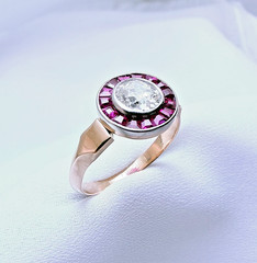 Vintage 18ct Gold Diamond & Ruby Cocktail Ring 0.60ct Natural Old Cut Size 6.75