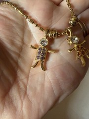 Vintage K.I.S. USA Boy Girl Charms Gold Tone Beaded Chain Necklace 30″L