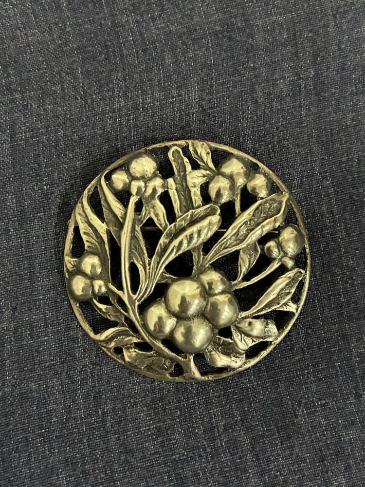VTG Sterling Silver .925 Round Berry Brooch Cast c. 1950s Estate Jewelry 2.25 in
