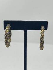 Vintage Gold Tone Twisted Rope Hoop Earrings Grey Silver Beaded Screw Back MCM