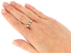 0.30Ct Emerald and 0.60Ct Diamond 14k Yellow Gold Five Stone Ring Circa 1925