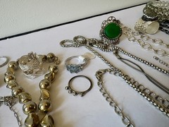 Estate Jewelry Lot Necklaces Rings Wearable Silver Tone 35+ Vintage – Now
