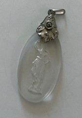 Vintage Glass Intaglio Lady Pendant Necklace Reverse Carved Oval