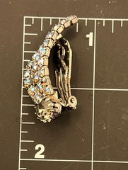 Aurora Borealis Ribbon Rhinestone Brooch Clip Earrings Set Unsigned Silver Tone