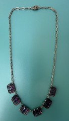 Antique Art Deco Purple Molded Glass Rivière Necklace – 17” – Silver Clasp