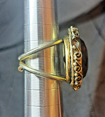 VINTAGE GOLD CITRINE AMBER SIZE 5 RING FILIGREE WORK SCROLL BEAUTIFUL-RETRO-1970
