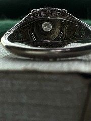 Ring-Antique, Art Deco, White Gold, Diamond, Old Mine Cut, Vintage Filigree