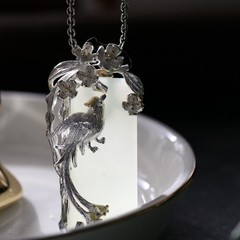 Silver-Plated Alloy & Jade Phoenix Pendant Necklace for Women