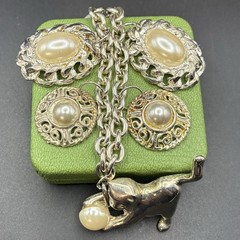 Vintage Pearly & Silver Trinkets On White-Hot Summer Silver Bracelet + Kitty CAT