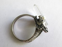 Sz 9.5 VINTAGE STERLING SILVER CLEAR QUARTZ ROCK CRYSTAL WAND DRAGON RING