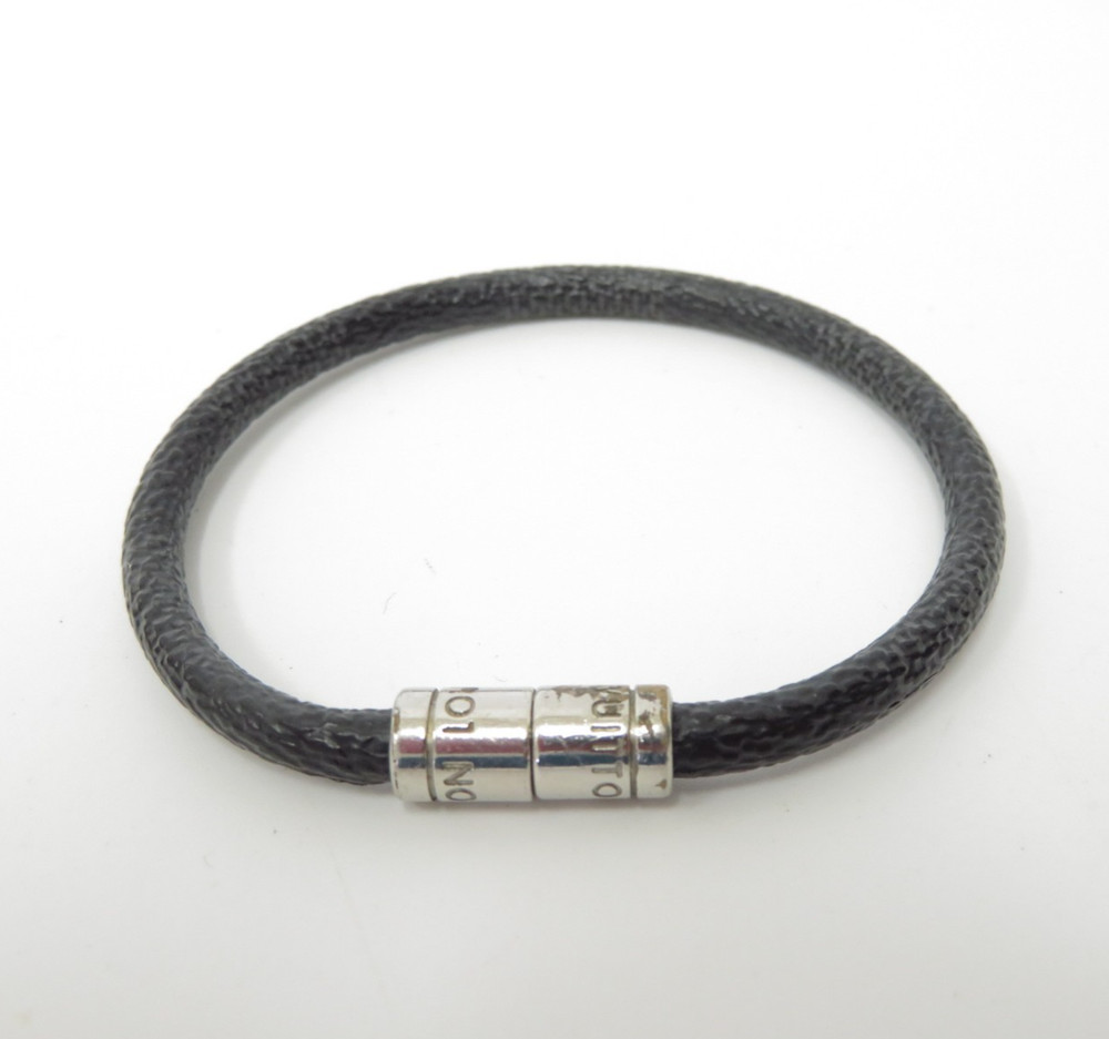 Authentic Louis Vuitton Damier Graphite Keep It Leather Bracelet #44203