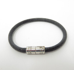Authentic Louis Vuitton Damier Graphite Keep It Leather Bracelet #44203