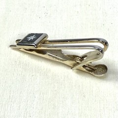 MCM Starburst Tie Clip Emmons Gold Tone Open Double Bar Silver Star Vintage