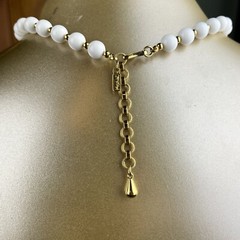 Vintage Signed MONET White Gold Tone Beaded Adjustable Choker Necklace Mod Retro